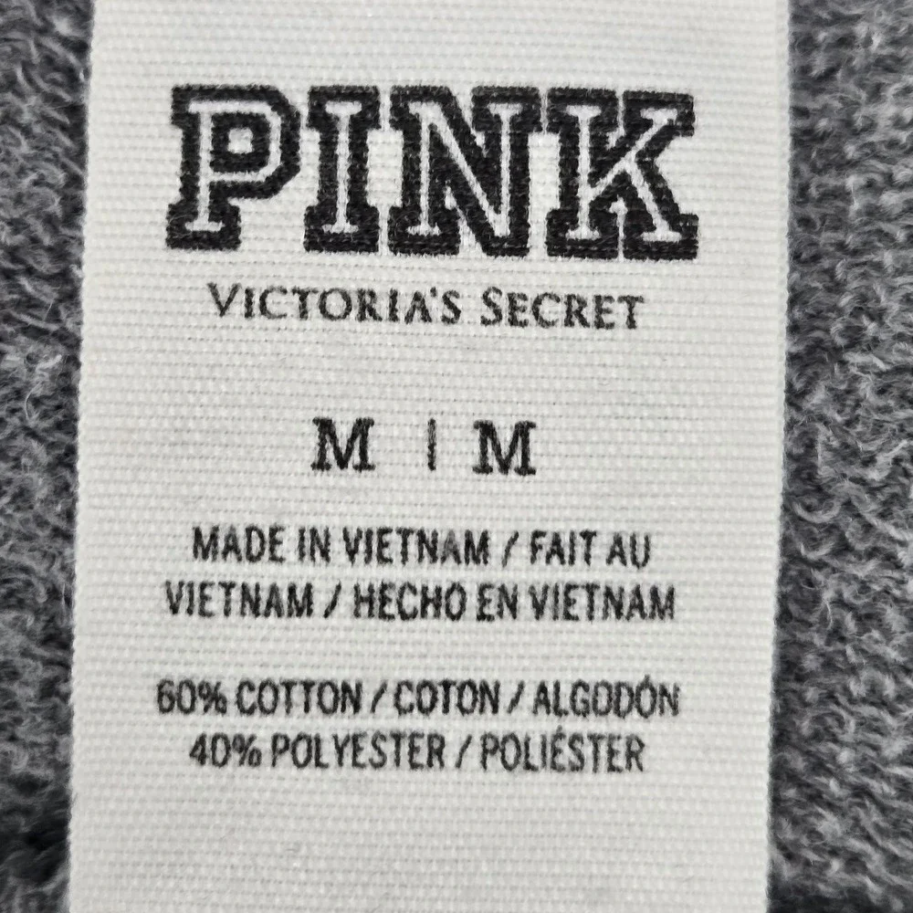 PINK‎ Victoria's Secret Women Hoodie M Gray Logo Stripe Long Sleeve